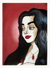 Morticia - Digital Retouch of Watercolor Piece - 2021
